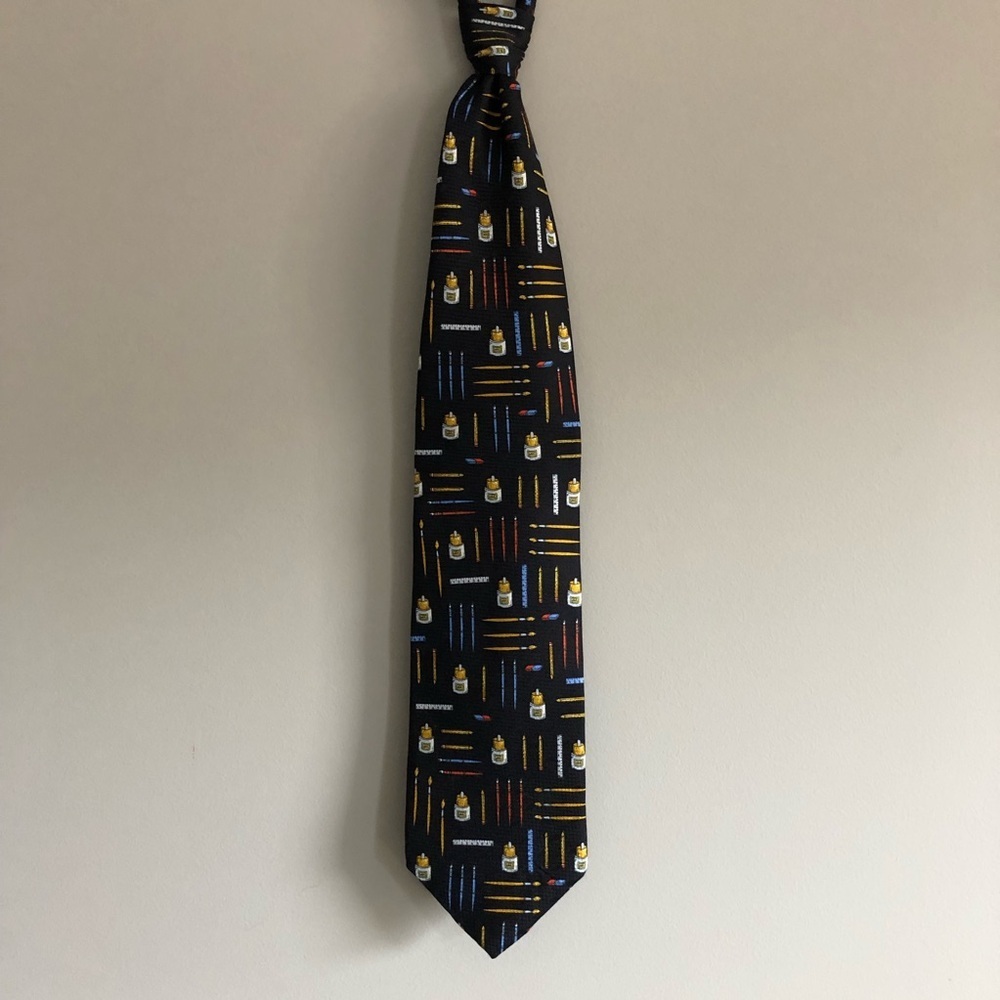 Silk tie school teacher art glue pencil eraser ruler education novelty - Picture 2 of 4